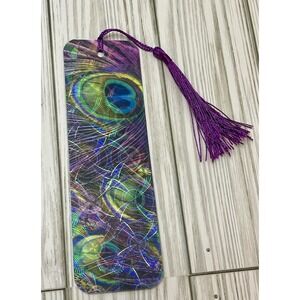 Beautiful Peacock Feathers Handmade Laminated Bookmark, Book Reader Gift